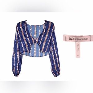 BCBGeneration Blue Pink Crop Blouse with Sailor Collar never‎ worn
